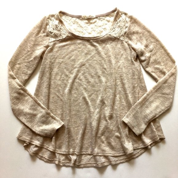 Rewind Sweaters - *3/$15* Rewind Beige Sweater with Lace